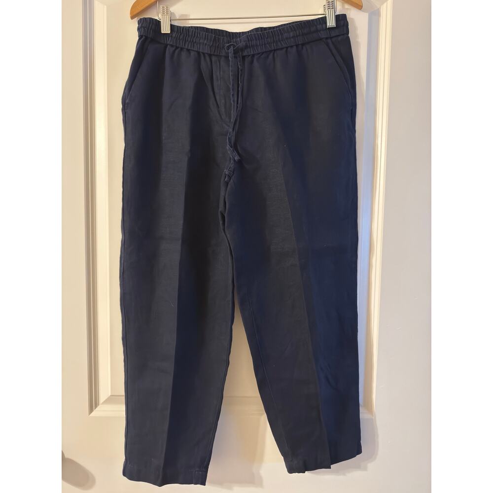 Talbots 100% Linen Navy Blue Pull-On Drawstring Pants - 6